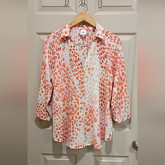 CAbi Women’s Small Button Up Blouse 3/4 Sleeve V-Neck Style 6081 Floral - Picture 1 of 8